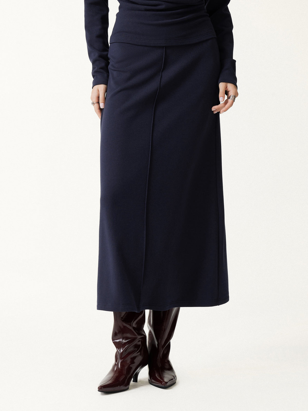ProWarm Mid-Rise Pintuck A-Line Midi Skirt