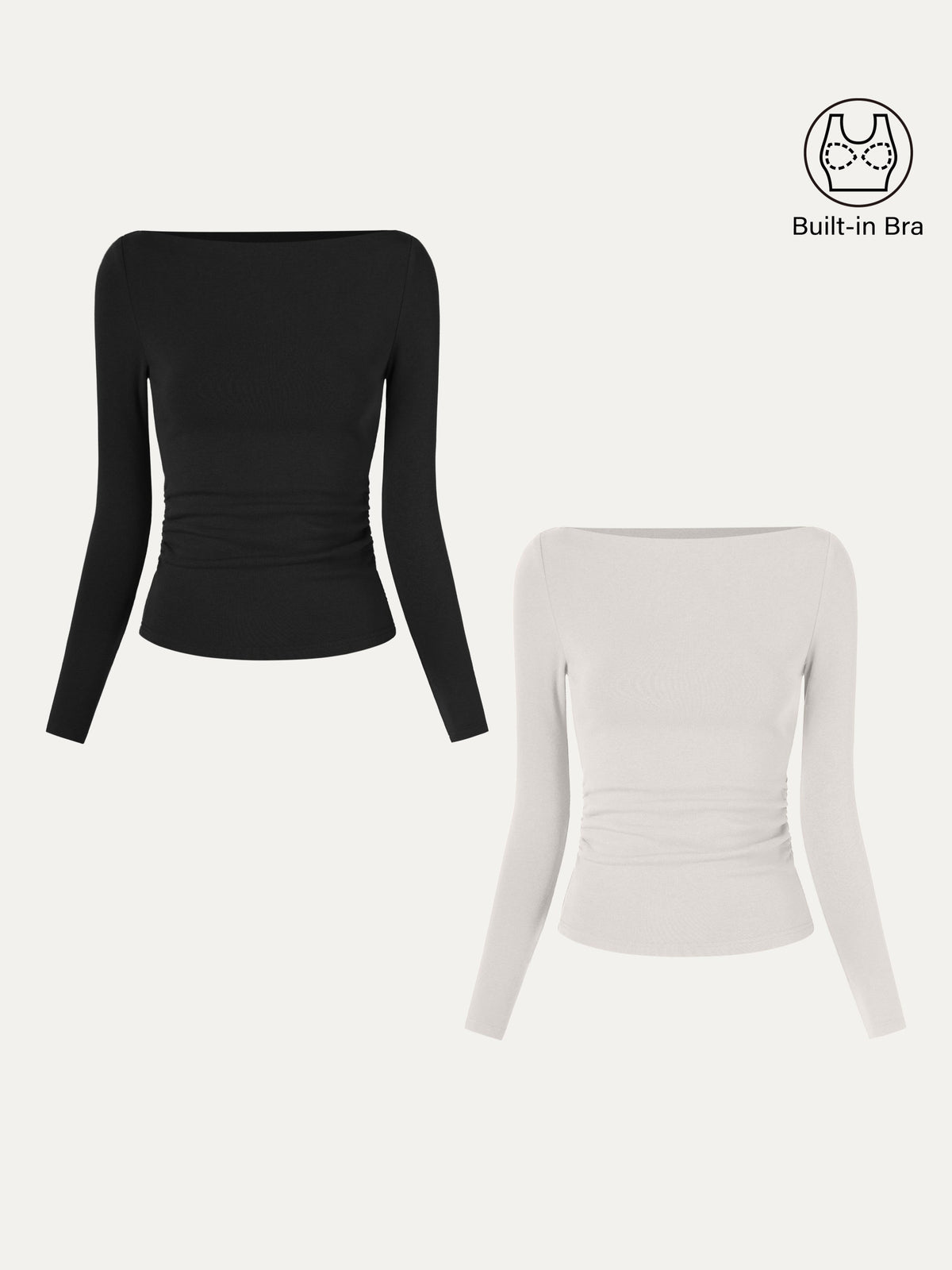 ProWarm Modern Side Ruched Boatneck Built-In Bra Top 2.0
