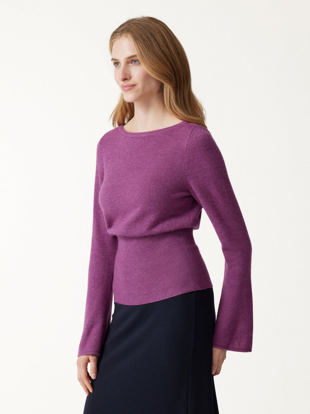 Merino Blend Boatneck Long Sleeve Close-Fit Hem Sweater