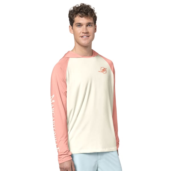 Miami Dolphins Margaritaville Sand, Sea, Sunsets Long-Sleeve Rashguard Hoodie Pullover -Cream/Amber