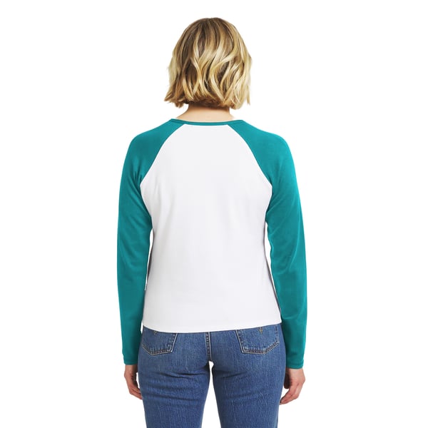 Miami Dolphins WEAR by Erin Andrews Women's Henley Long Sleeve Raglan T-Shirt - White/Aqua