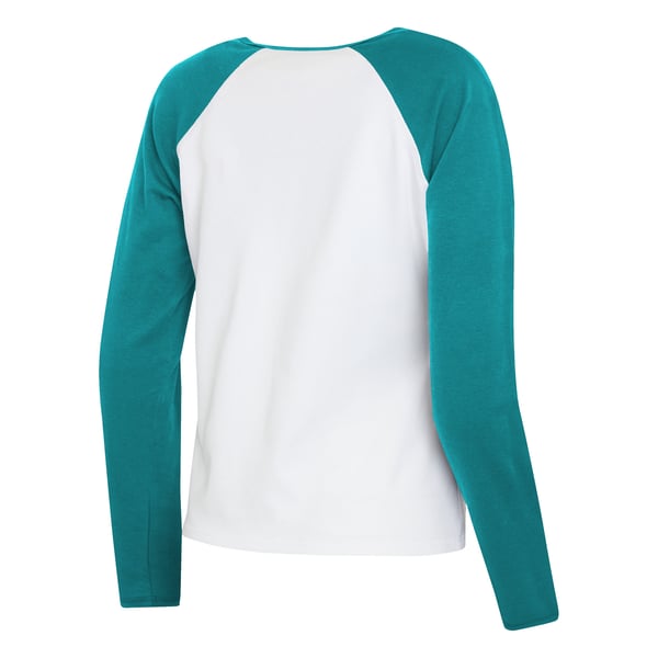 Miami Dolphins WEAR by Erin Andrews Women's Henley Long Sleeve Raglan T-Shirt - White/Aqua