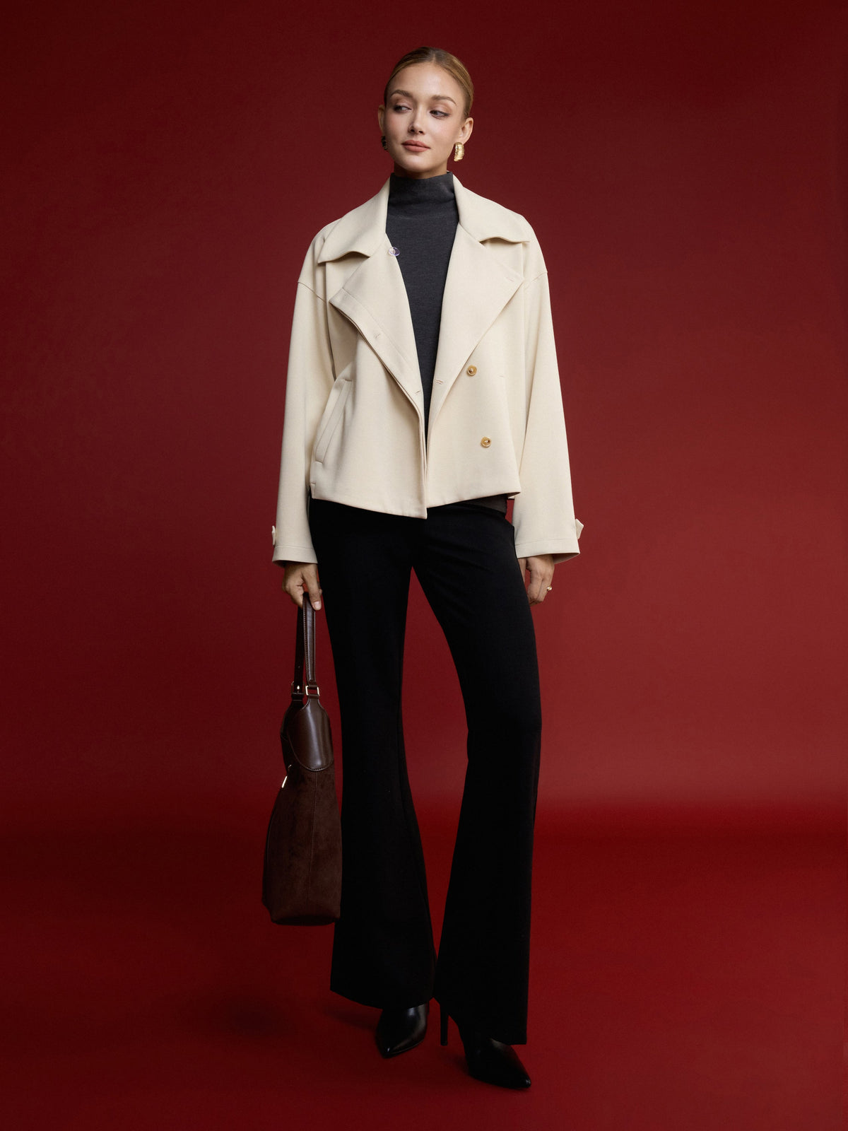 Bamboo Piqué Peaked Lapel Cuff-Tab Jacket with Pockets