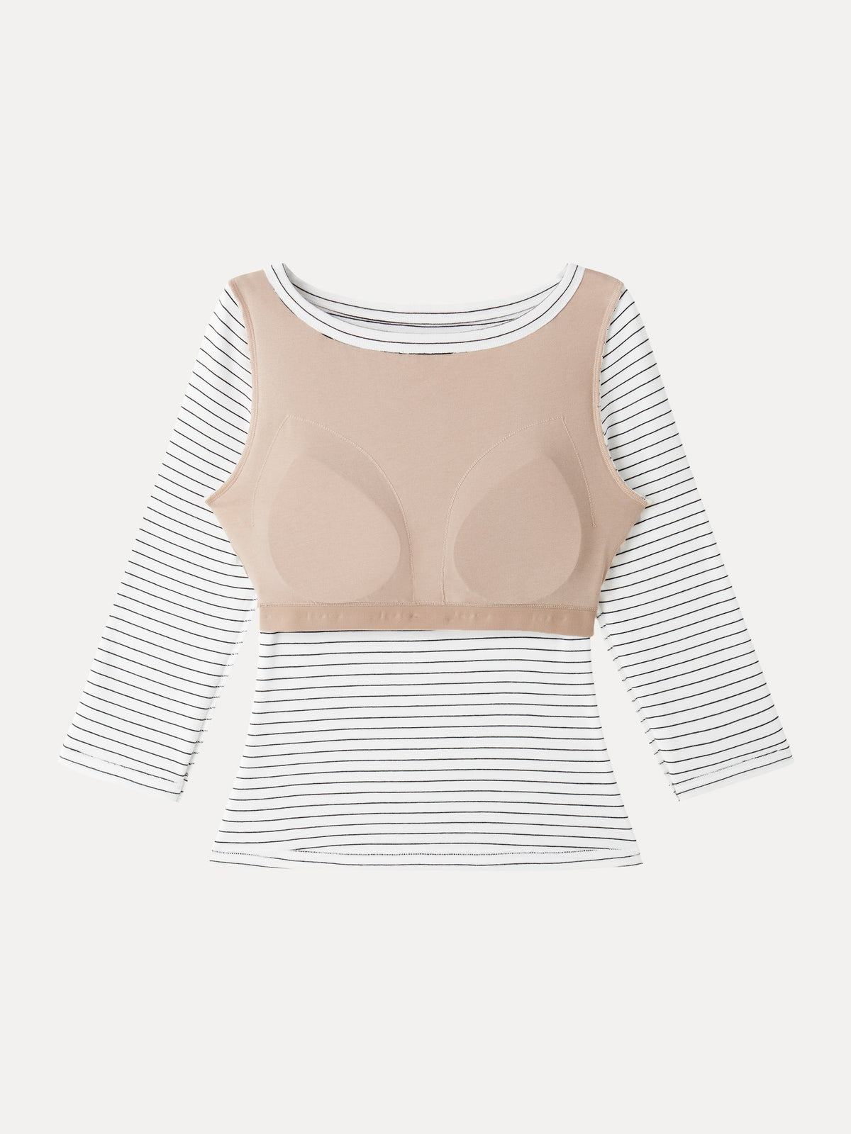 LiteWarm Striped Parisian Boatneck 3/4 Sleeve Built-In Bra Top 2.0