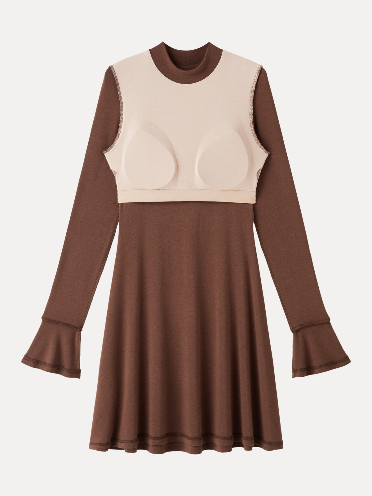 LiteWarm Mock Neck Flared Long Sleeve A-Line Mini Built-In Bra Dress 3.0