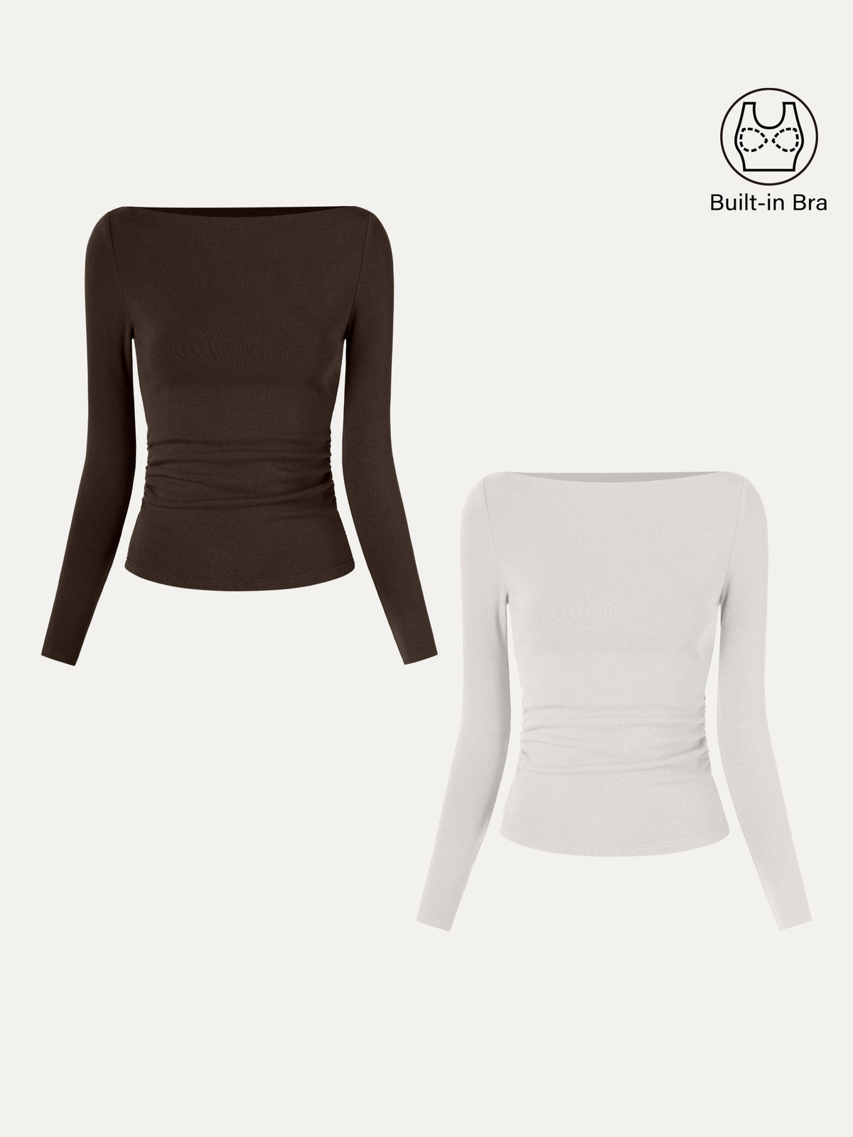 ProWarm Modern Side Ruched Boatneck Built-In Bra Top 2.0