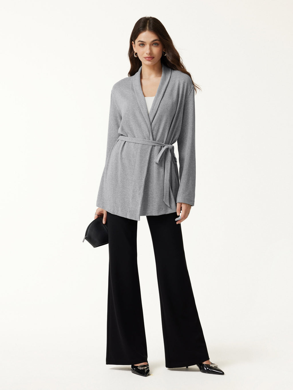 LiteWarm Lapel Long Sleeve Belted Cardigan