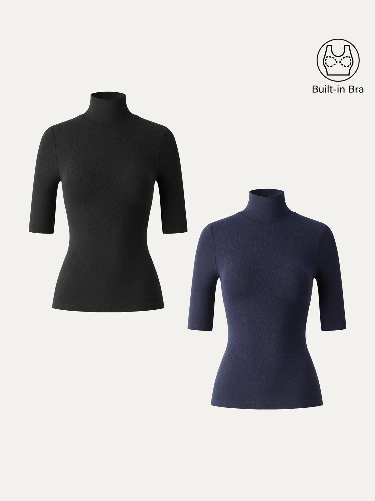 LiteWarm Essential Turtleneck Elbow Length Sleeve Built-In Bra Top 3.0