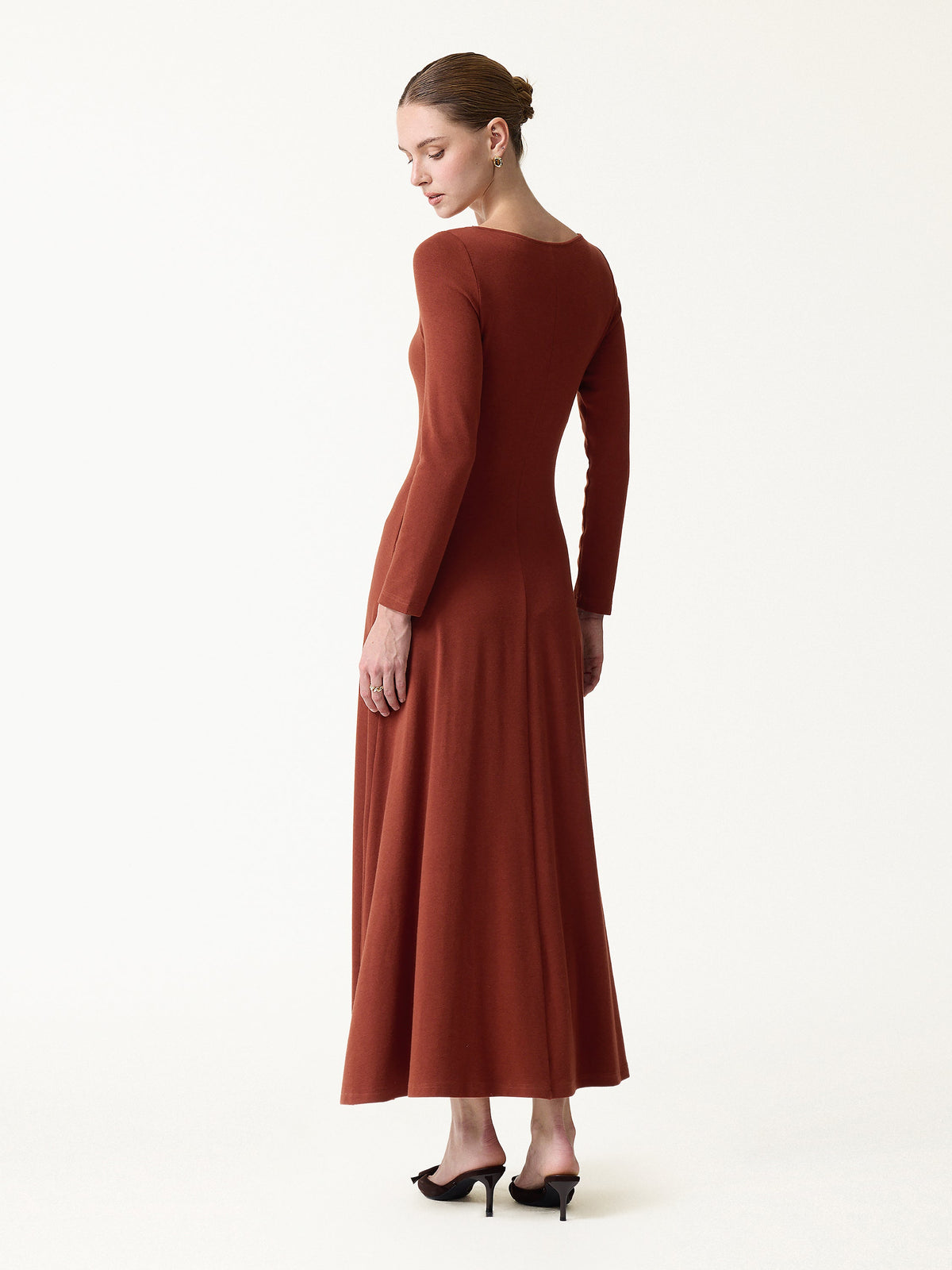 LiteWarm Diamond Neck Long Sleeve Drapey Maxi Built-In Bra Dress 2.0