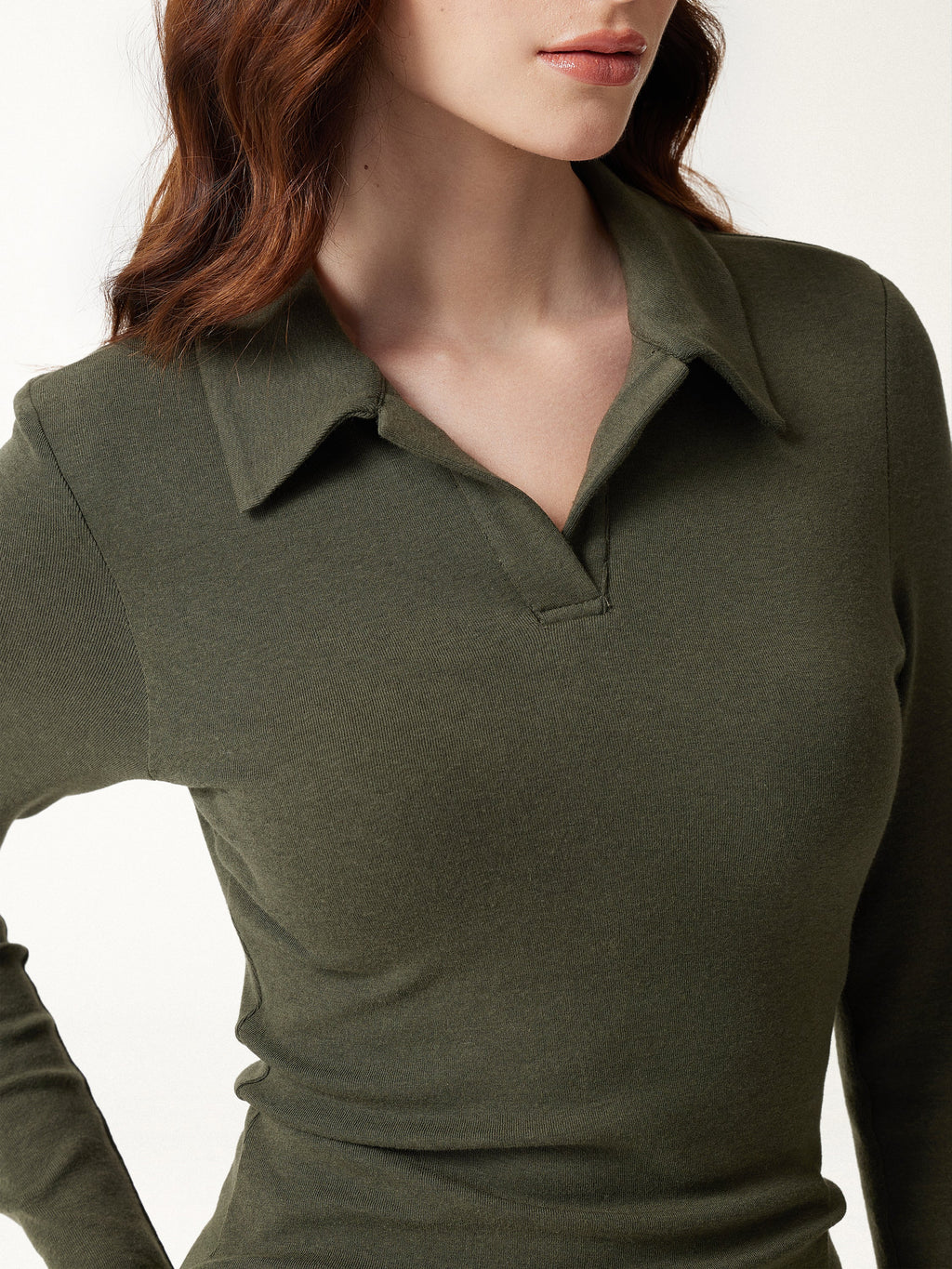 LiteWarm Office Staple V-Neck Lapel Long Sleeve Built-In Bra Top 2.0