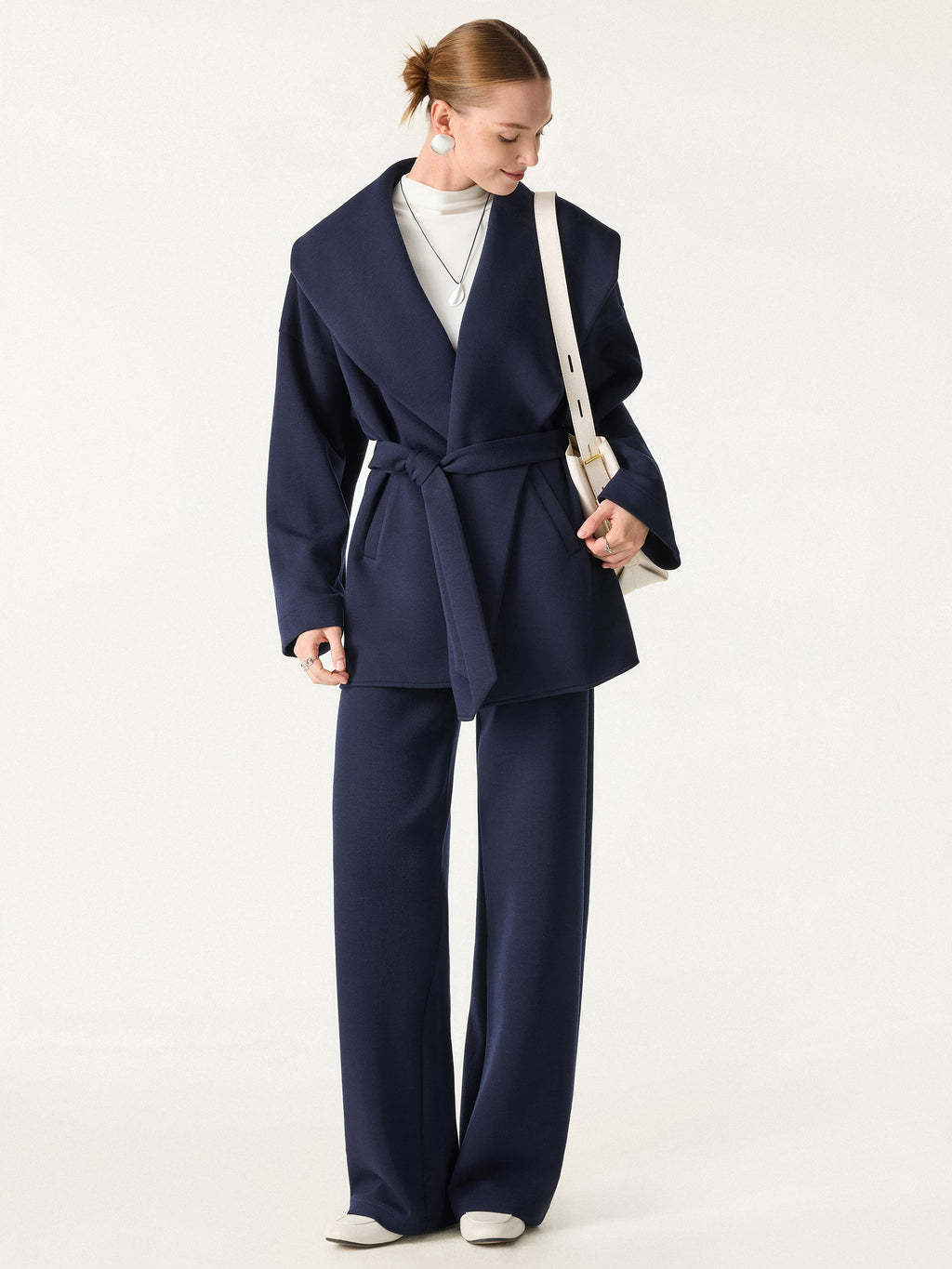 FuzzLuxe Draped Shawl Collar Long Sleeve Belted Jacket