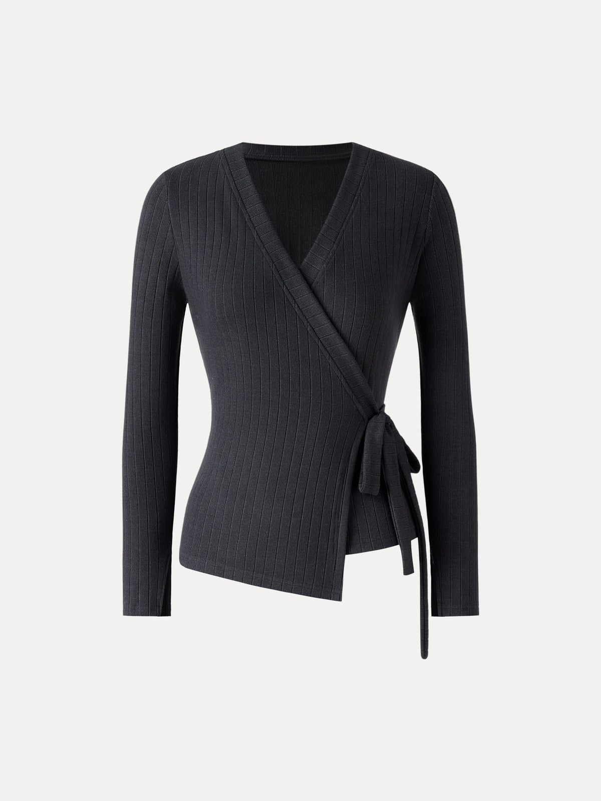 MaxWarm Wide Ribbed Crossover Long Sleeve Tie-Waist Top