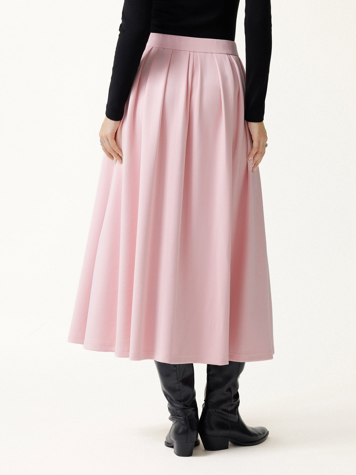 Viscose Ponte High-Rise Tucked Umbrella Midi Skirt with Pockets