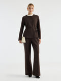 2Pcs Set Round Neck Belted Jacket with Pockets & High-Rise Wide-Leg Pants with Pockets