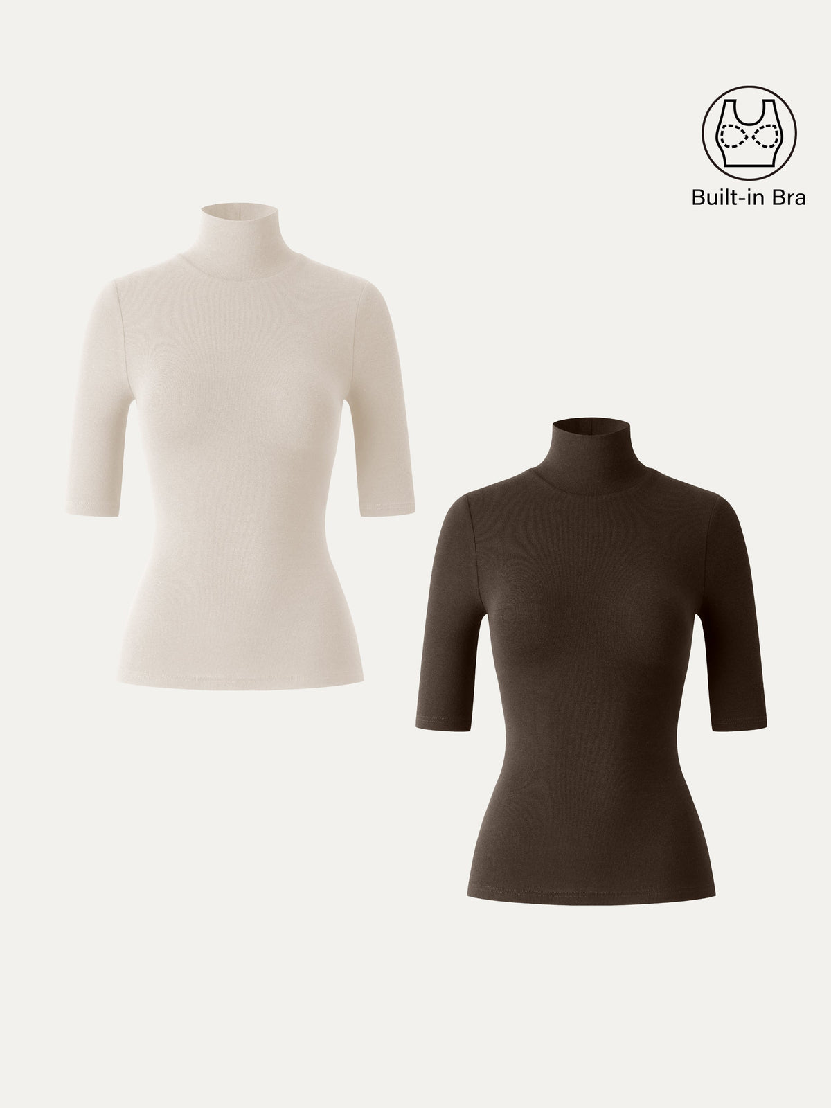 LiteWarm Essential Turtleneck Elbow Length Sleeve Built-In Bra Top 3.0