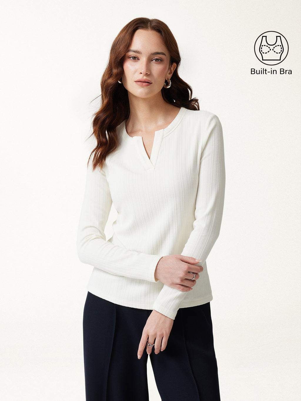 ProWarm Viscose Henley Neck Long Sleeve Built-In Bra Top 3.0