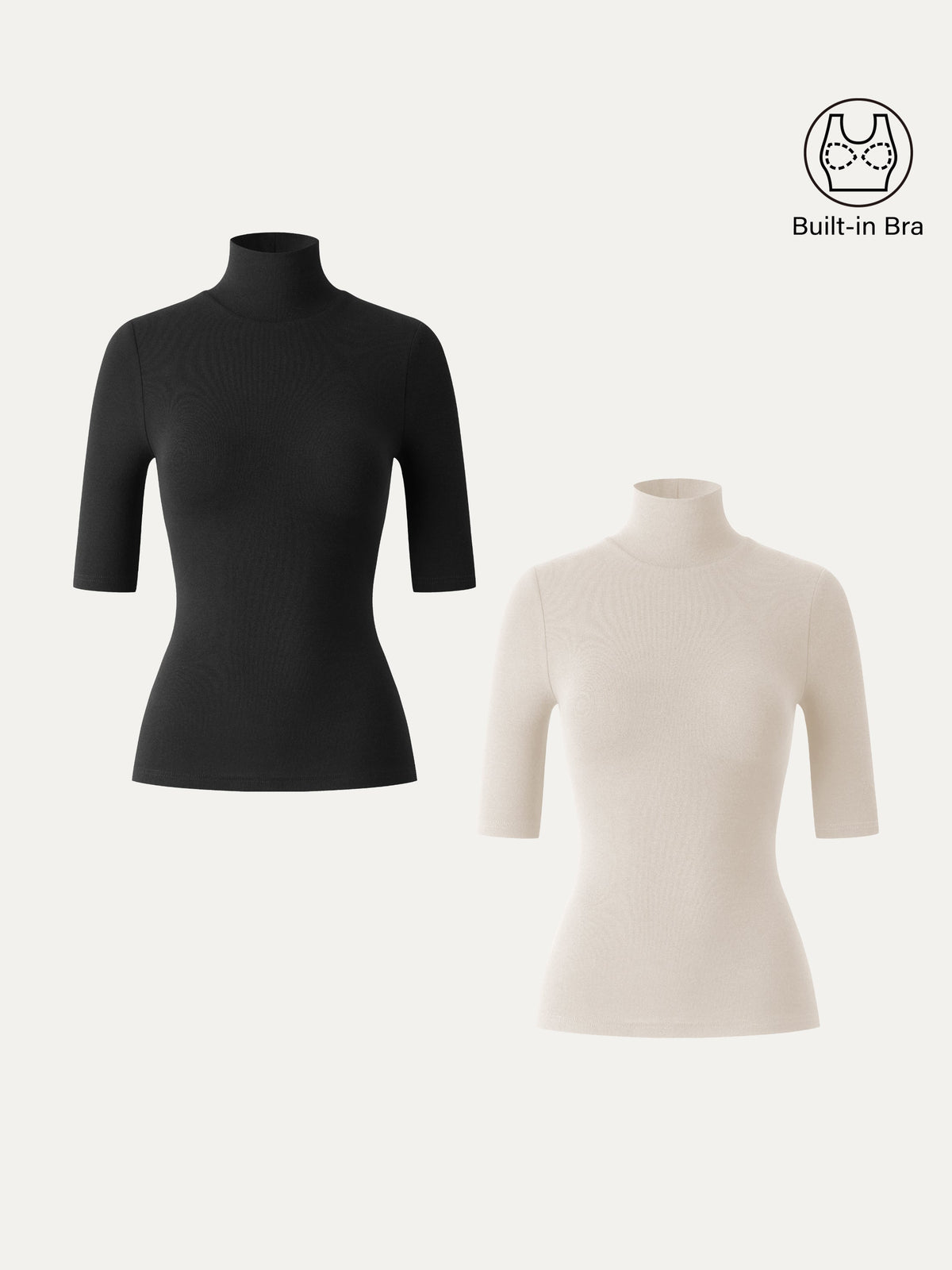 LiteWarm Essential Turtleneck Elbow Length Sleeve Built-In Bra Top 3.0