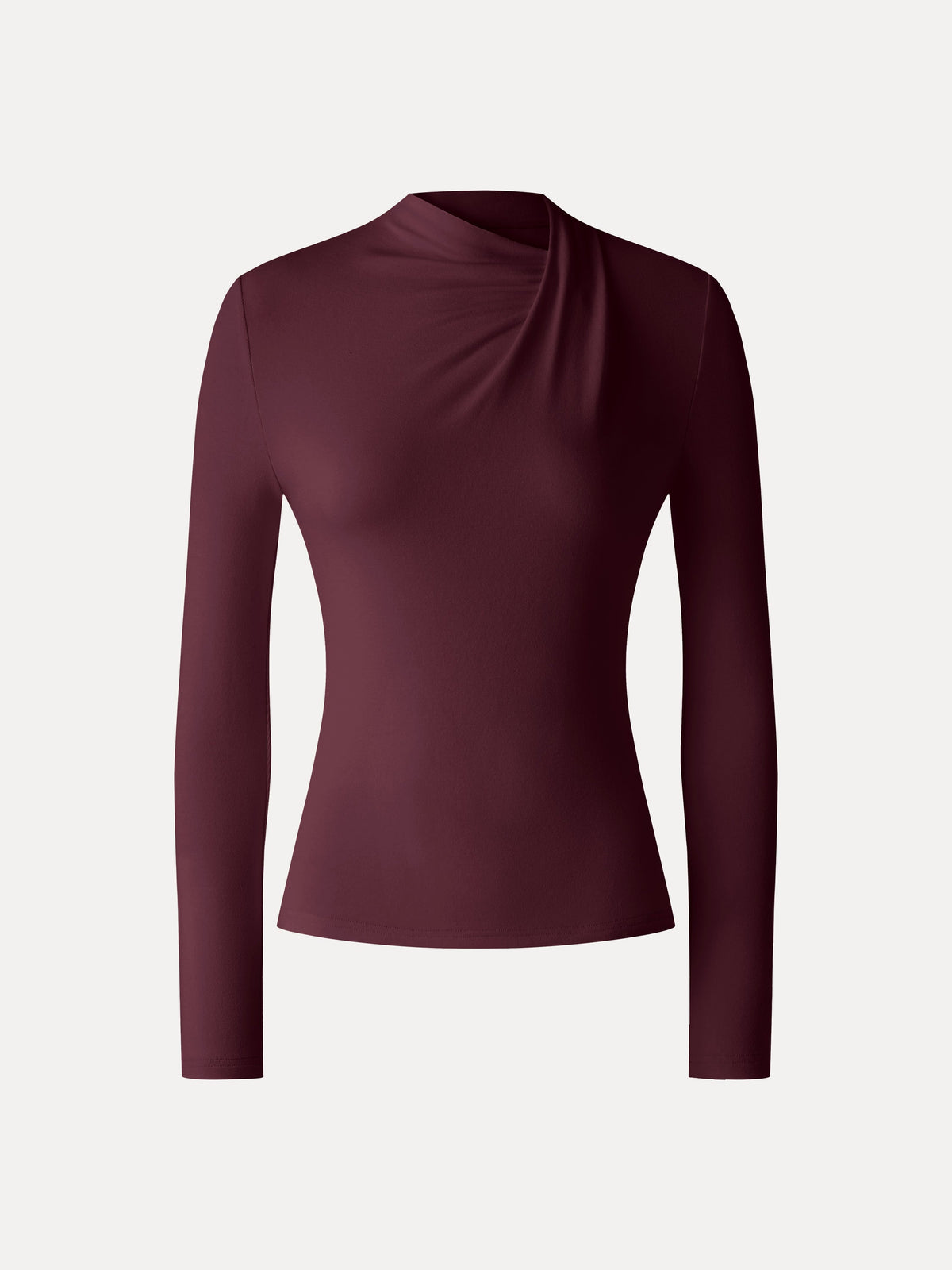 LiteWarm Draped Mock Neck Long Sleeve Shoulder-Tuck Top