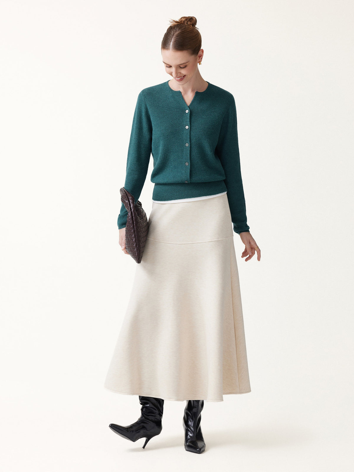 Merino Blend V-Neck Long Sleeve Half-Placket Sweater