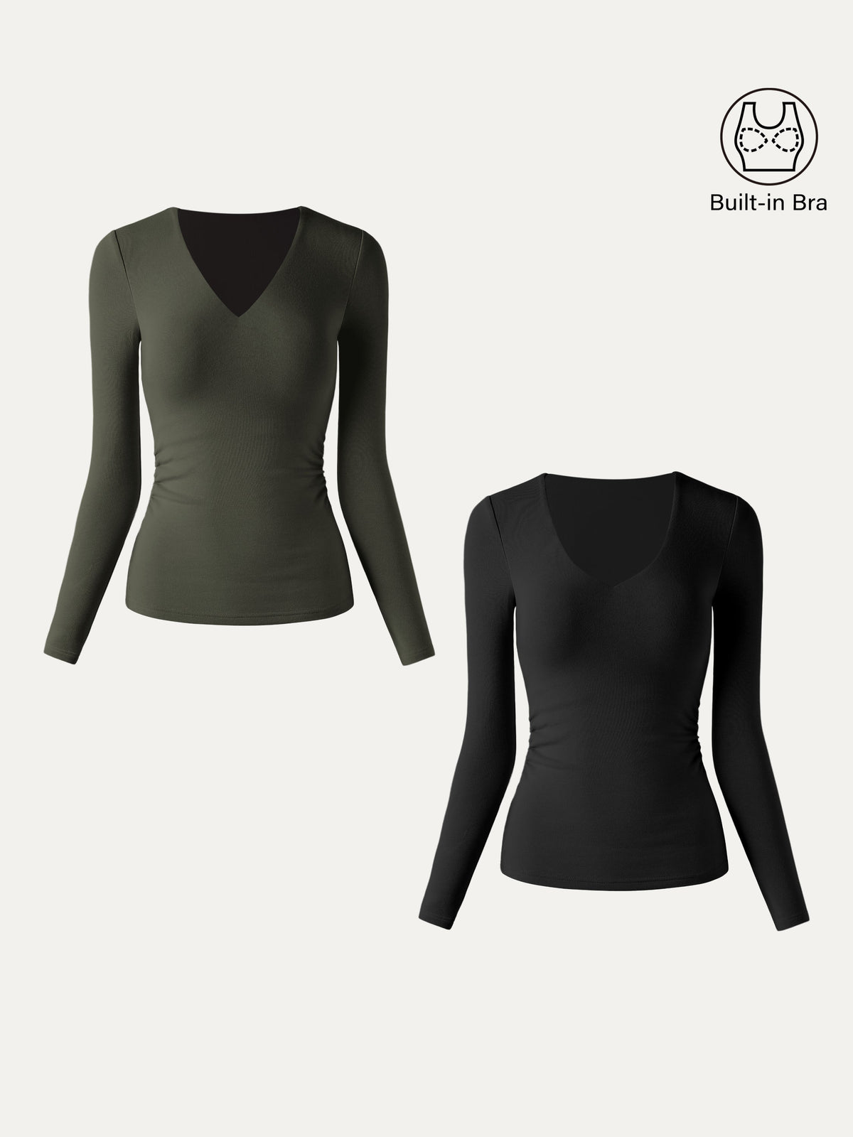 ProWarm V-Neck Long Sleeve Side-Tuck Built-In Bra Top 2.0