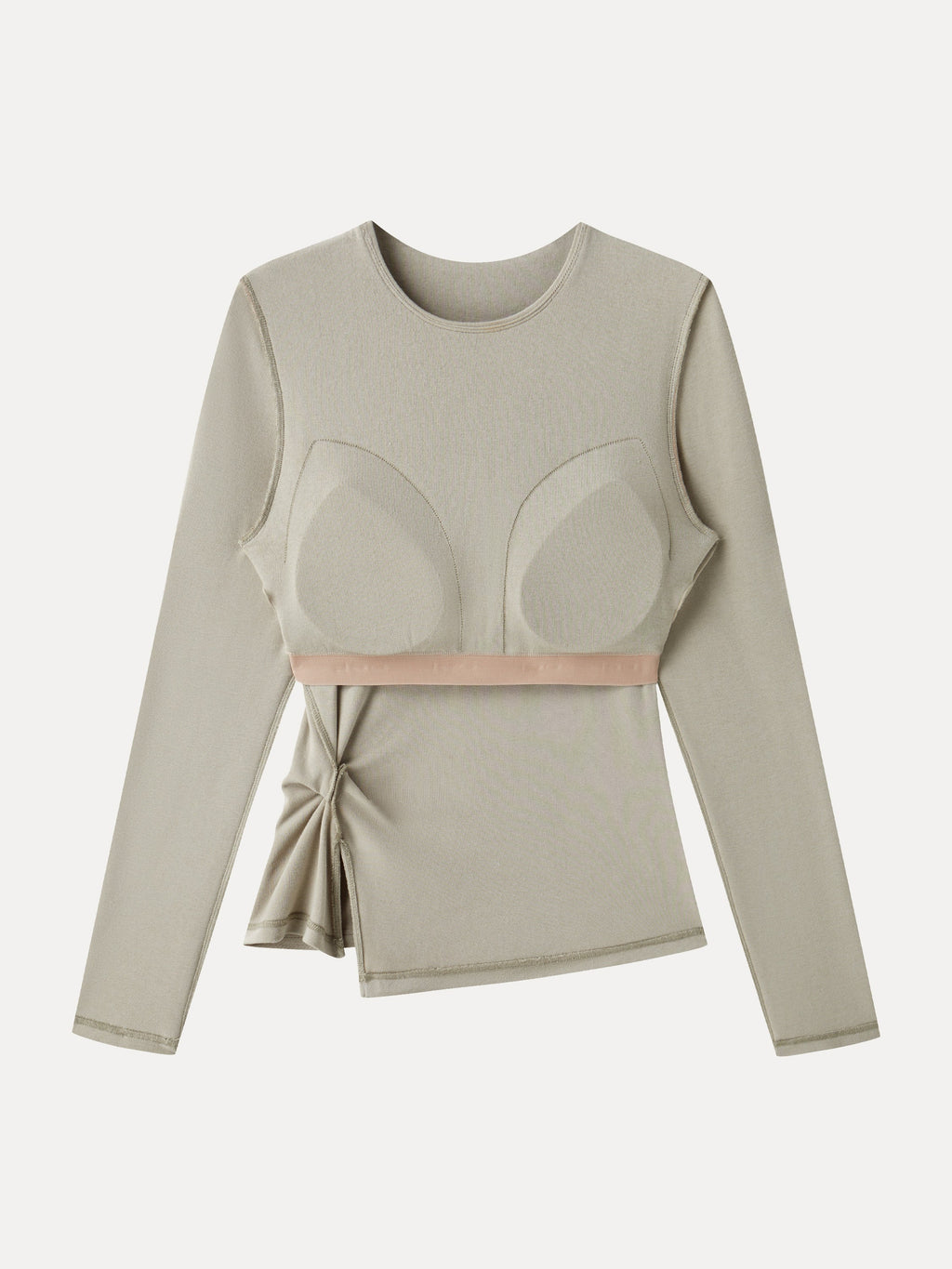 LiteWarm Round Neck Long Sleeve Twist-Hem Built-In Bra Top 2.0