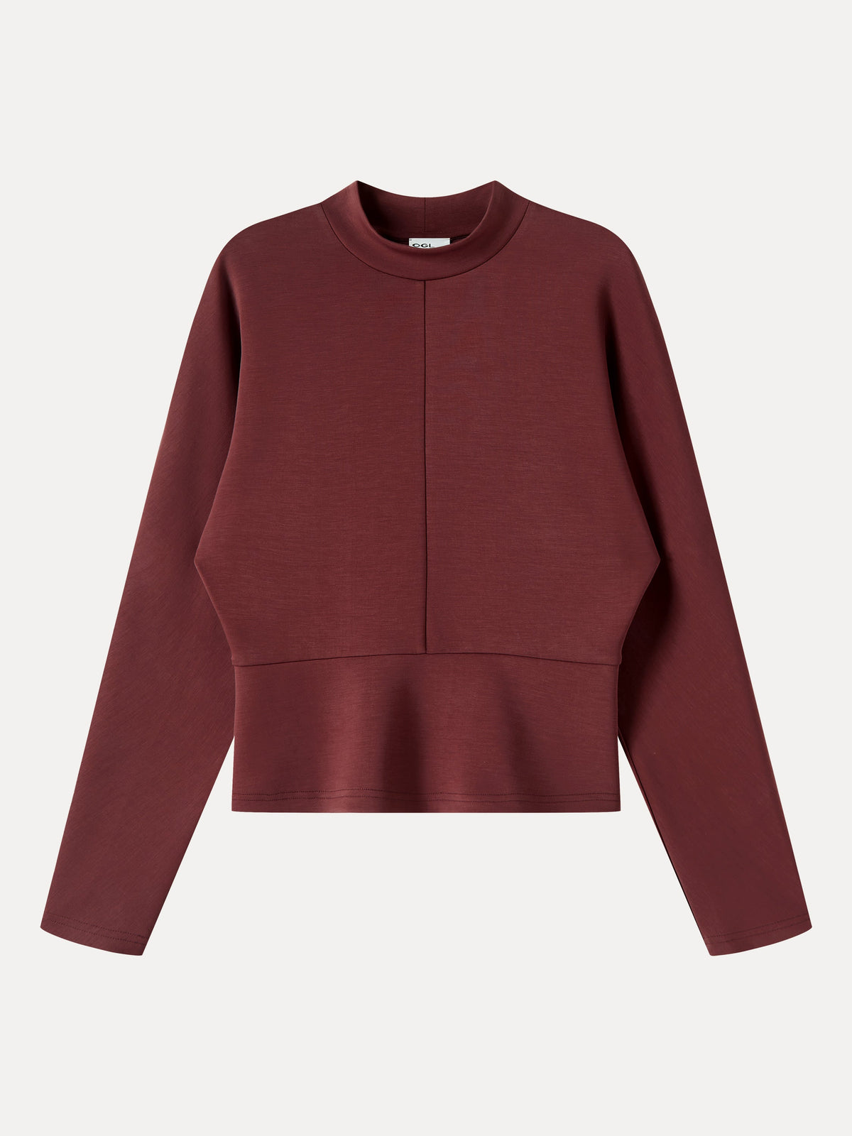 Modal Spacer Knit Mock Neck Batwing Sleeve Banded Hem Top