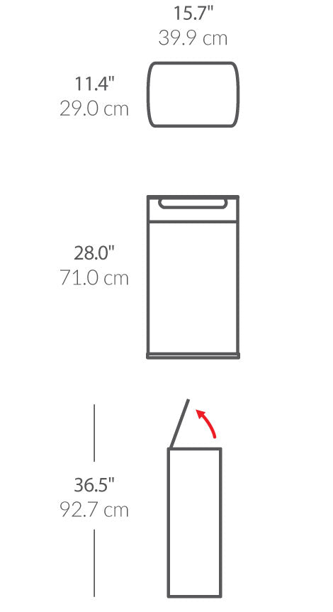 40L Rectangular Touch-Bar Can dimensions