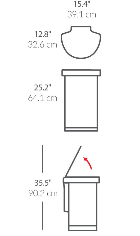 45L Semi-Round Sensor Can + 4.5L Round Step Can dimensions