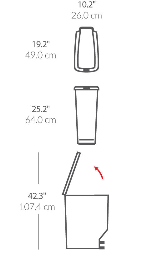 40L Slim Plastic Step Can dimensions