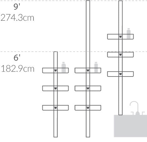 Tension Shower Caddy, 9 Ft.** dimensions