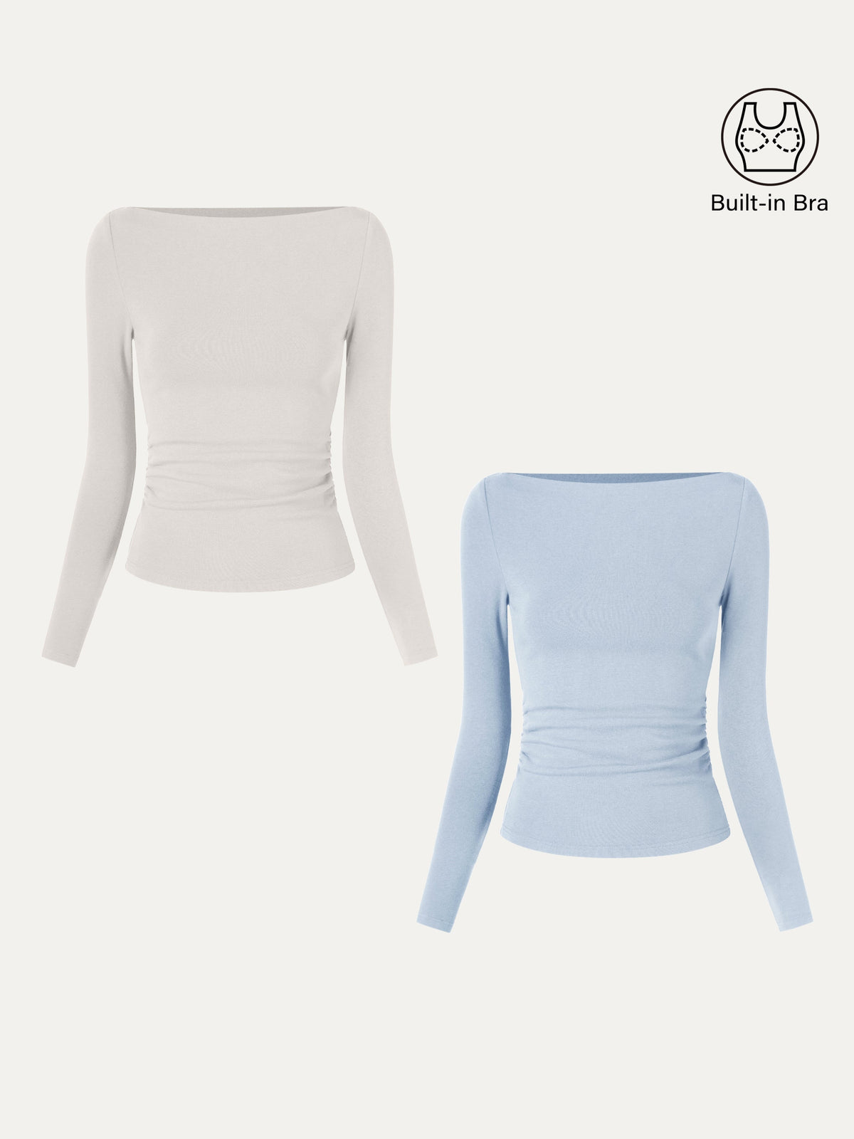 ProWarm Modern Side Ruched Boatneck Built-In Bra Top 2.0
