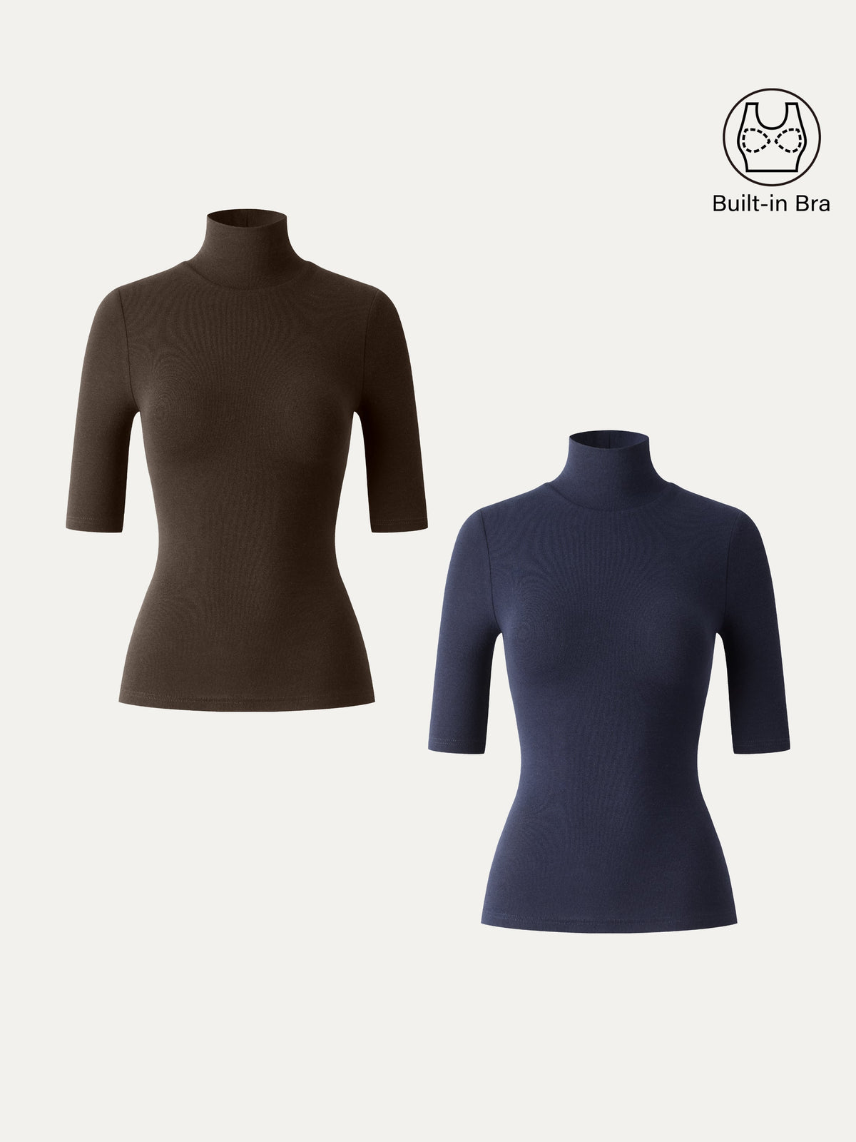 LiteWarm Essential Turtleneck Elbow Length Sleeve Built-In Bra Top 3.0