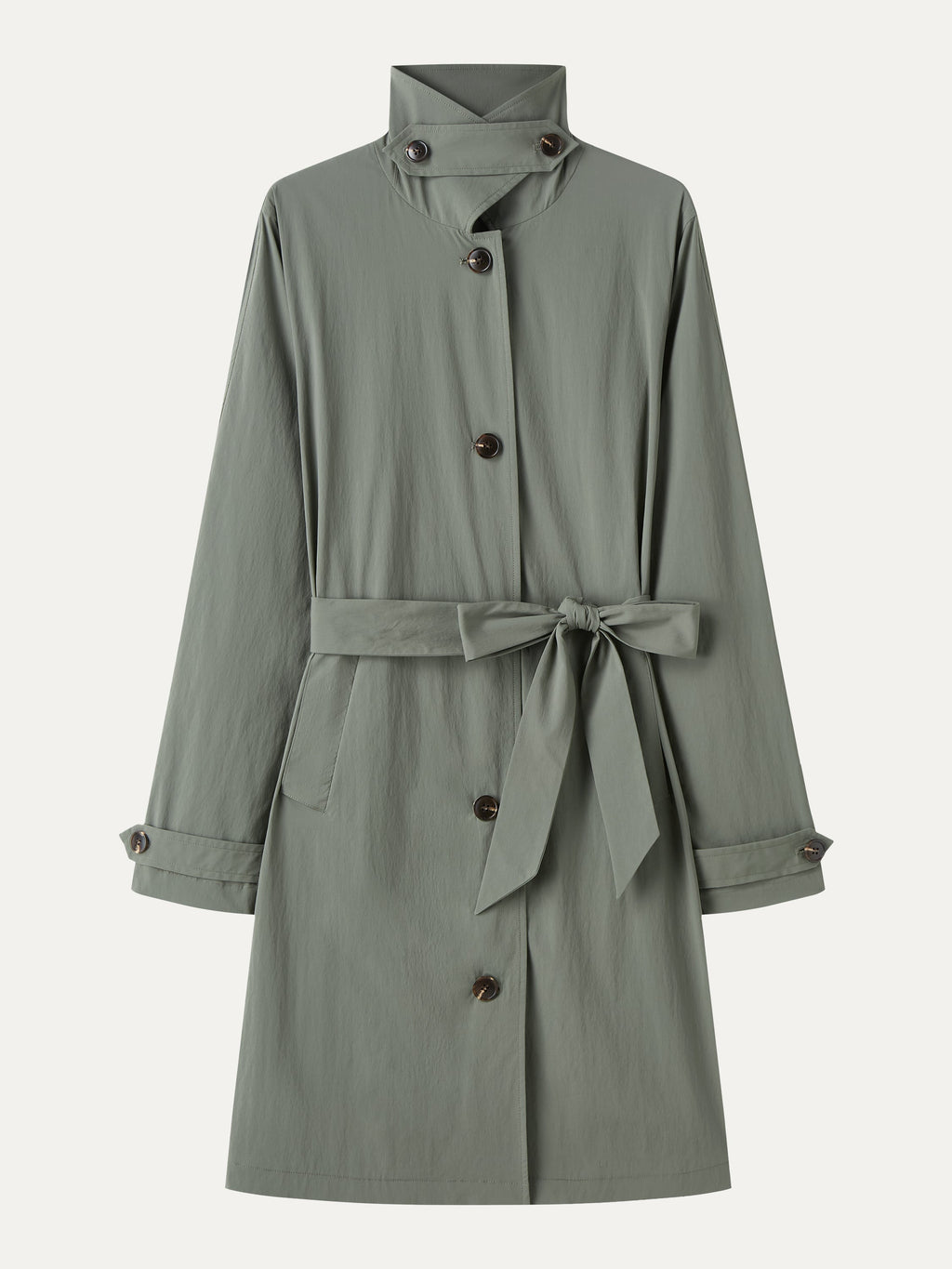 Lightweight Water-Repellent Notched Collar Trench Coat with Pockets