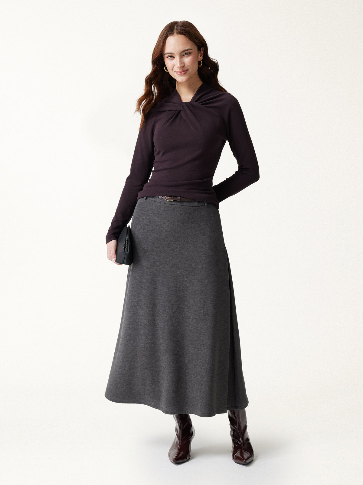 MaxWarm Mid-Rise Godet A-Line Midi Skirt