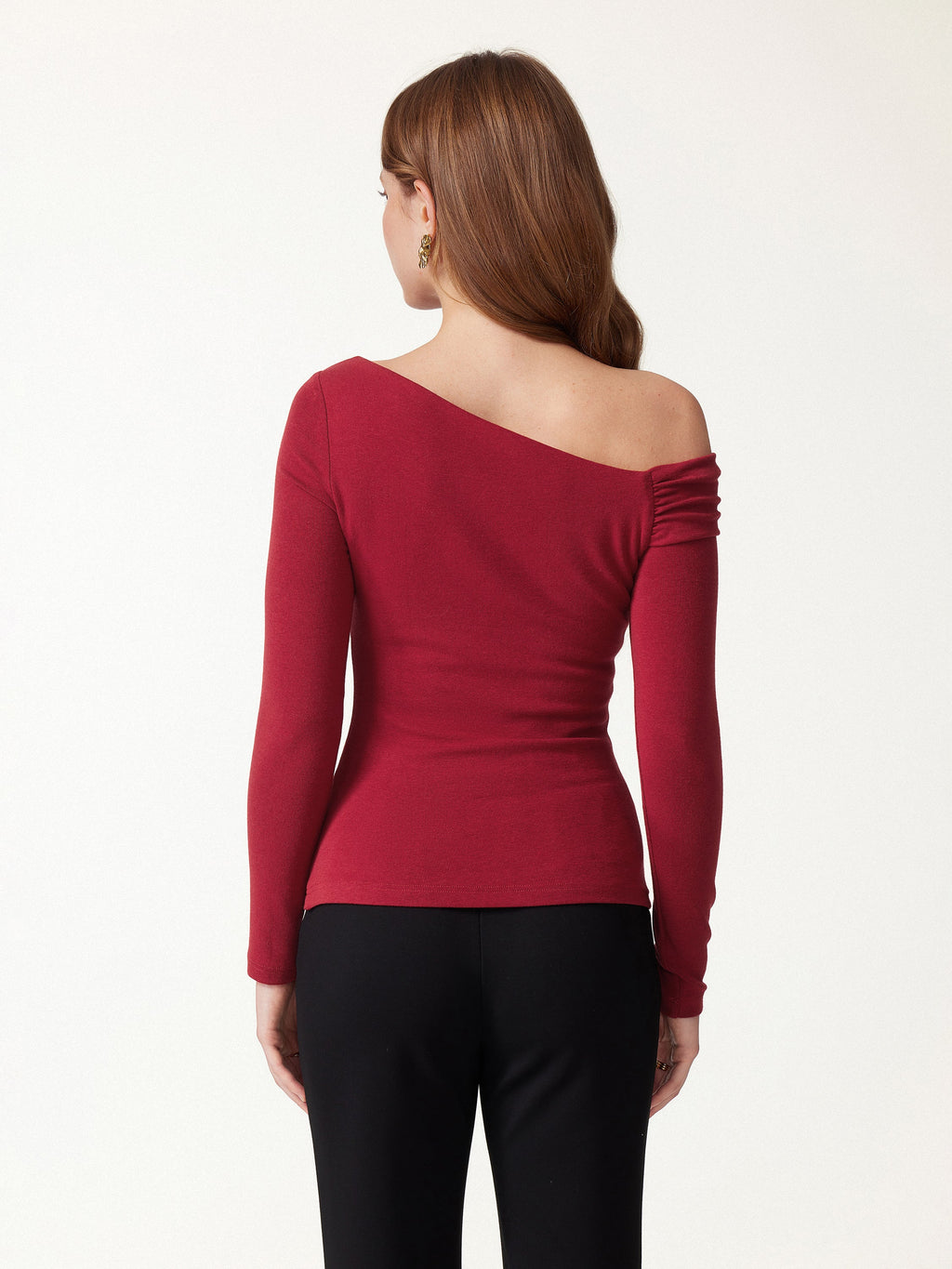 LiteWarm Asymmetrical Neck Long Sleeve Built-In Bra Top 2.0