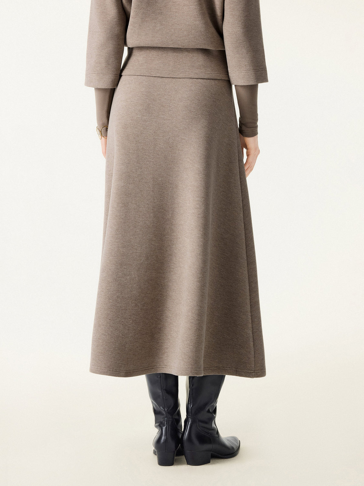 2Pcs Set FuzzLuxe Mockneck Sleeve-Warmer Top &  Midi A-line Circle Skirt