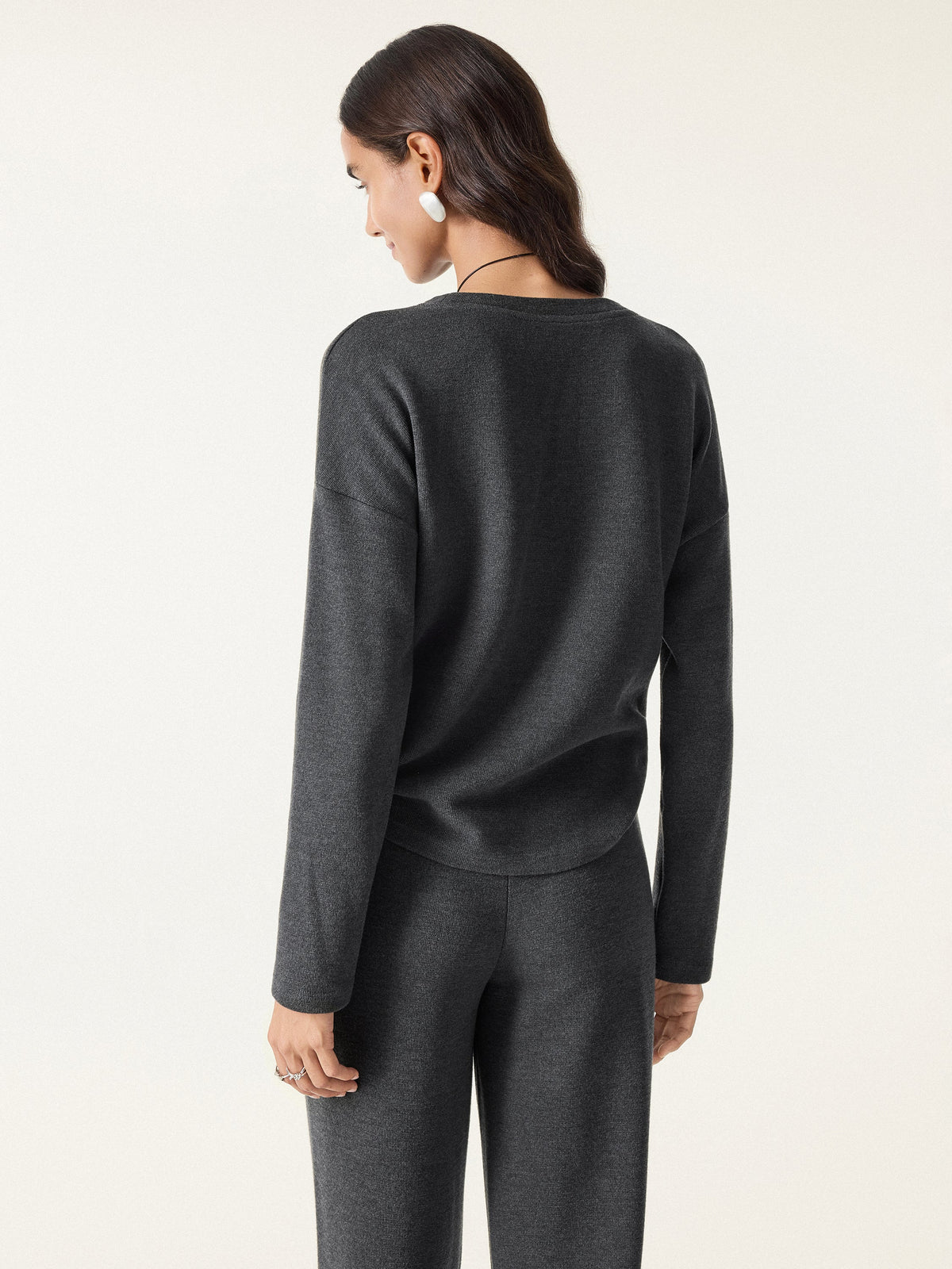 2Pcs Set Crew Neck Long Sleeve Top & Mid Rise Straight Leg Pants with Pockets