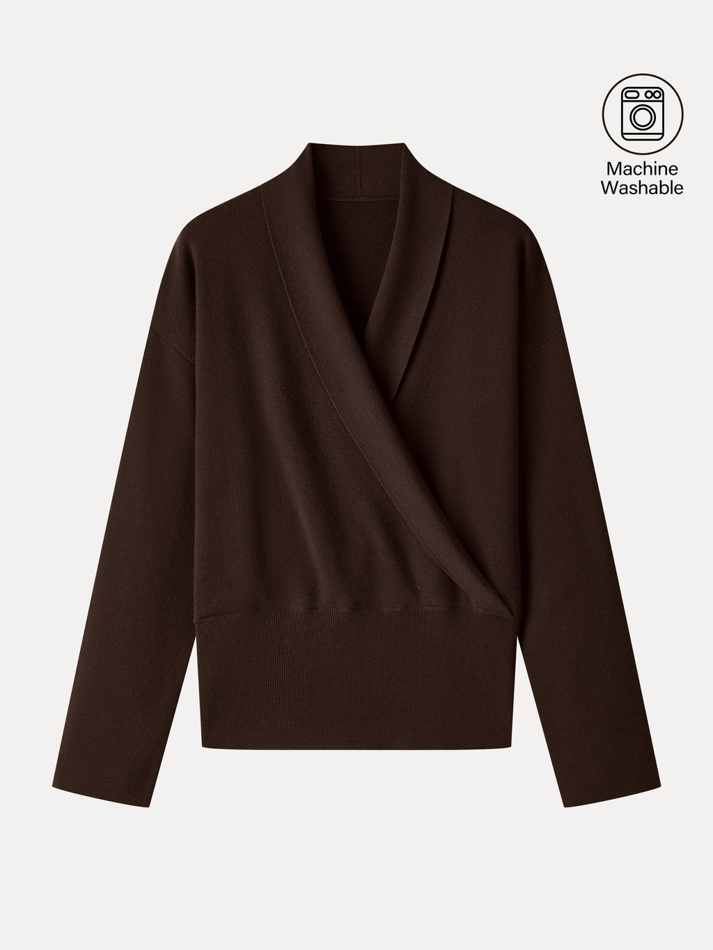 Merino Wool Blend Cross Shawl Collar Banded Sweater