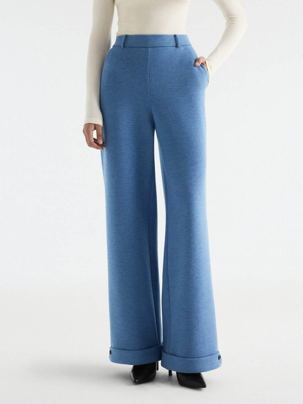 2Pcs Set V-Neck Button-Down Cardigan with Pockets & High-Rise Wide-Leg Pants with Pockets
