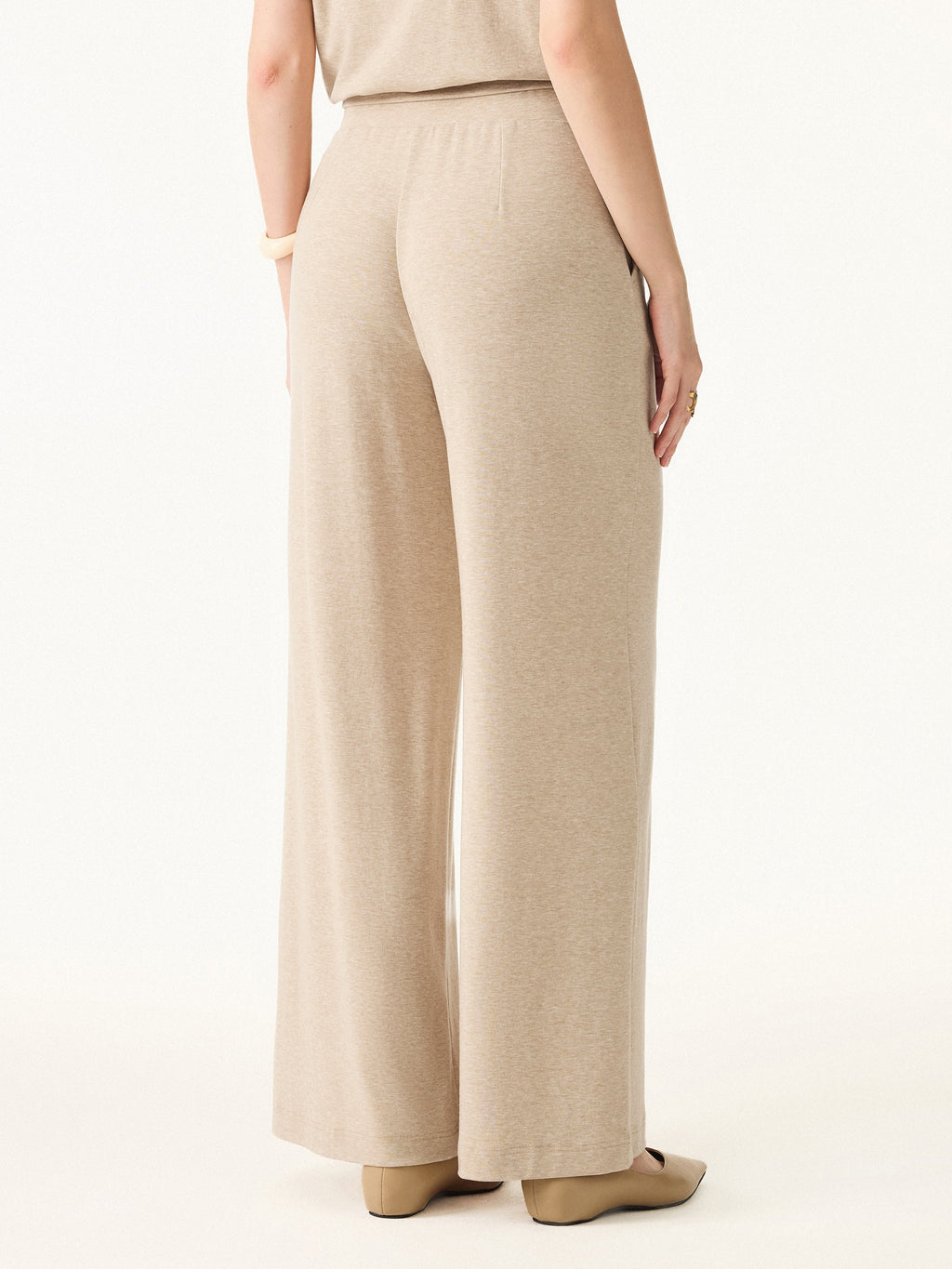 2Pcs Set Regular Mid Rise Wide Leg Pants & Crewneck Built-In Bra Top 2.0