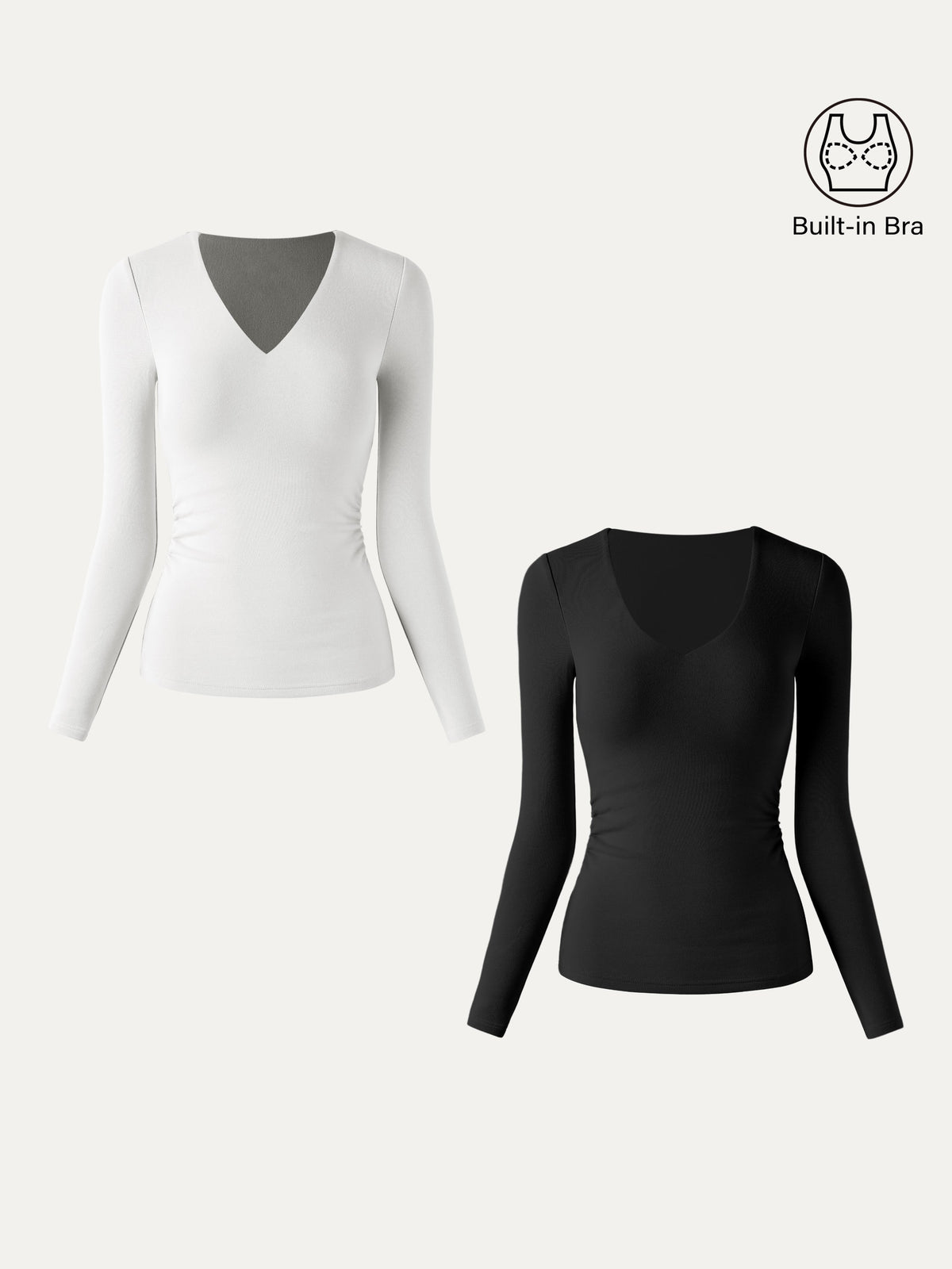 ProWarm V-Neck Long Sleeve Side-Tuck Built-In Bra Top 2.0