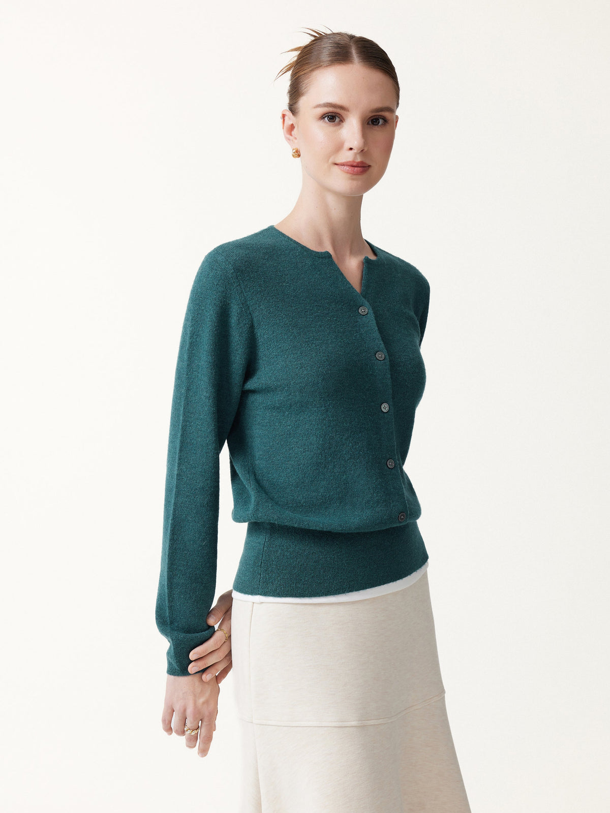 Merino Blend V-Neck Long Sleeve Half-Placket Sweater