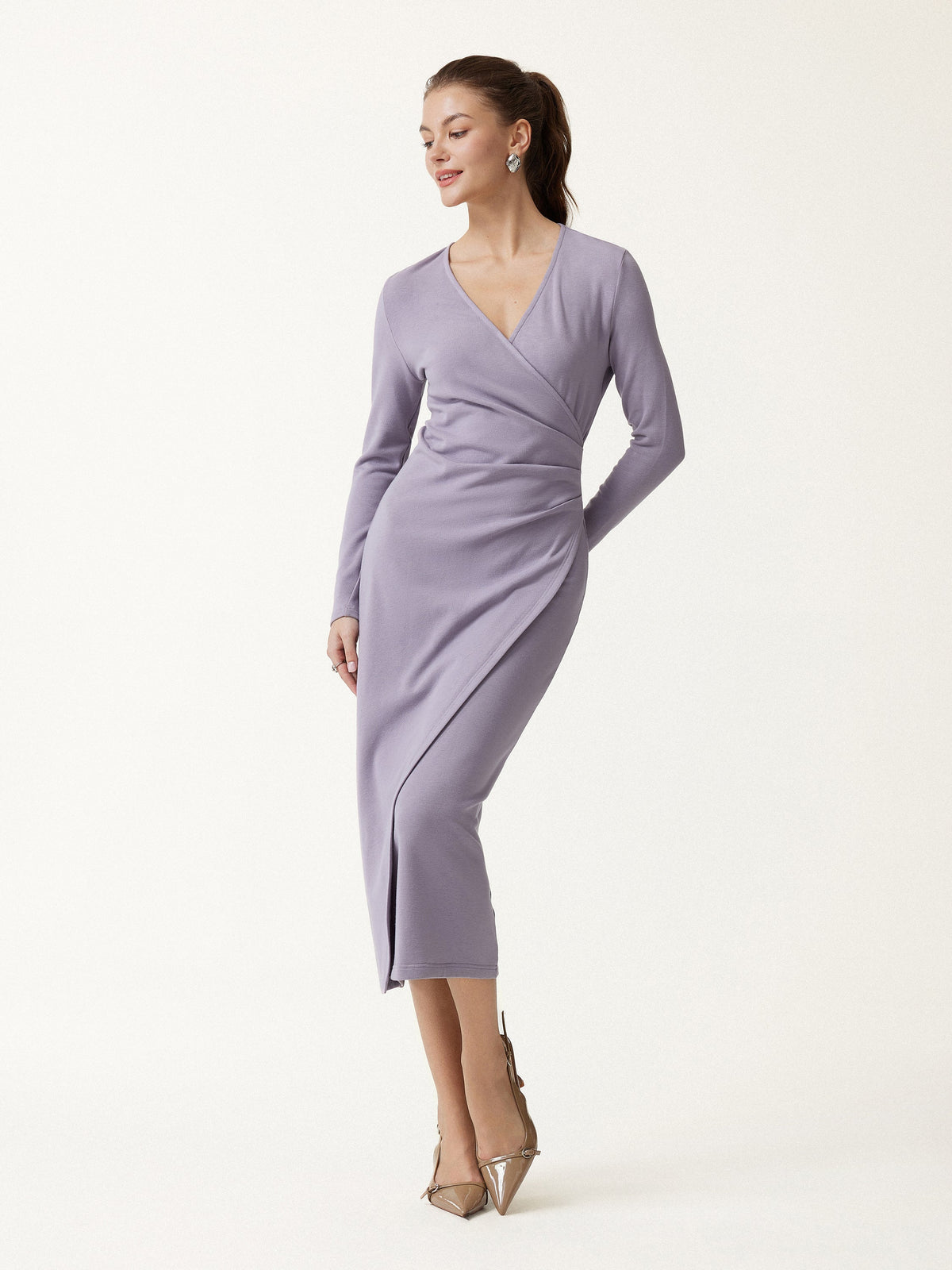 ProWarm Surplice Long Sleeve Tucked Dress