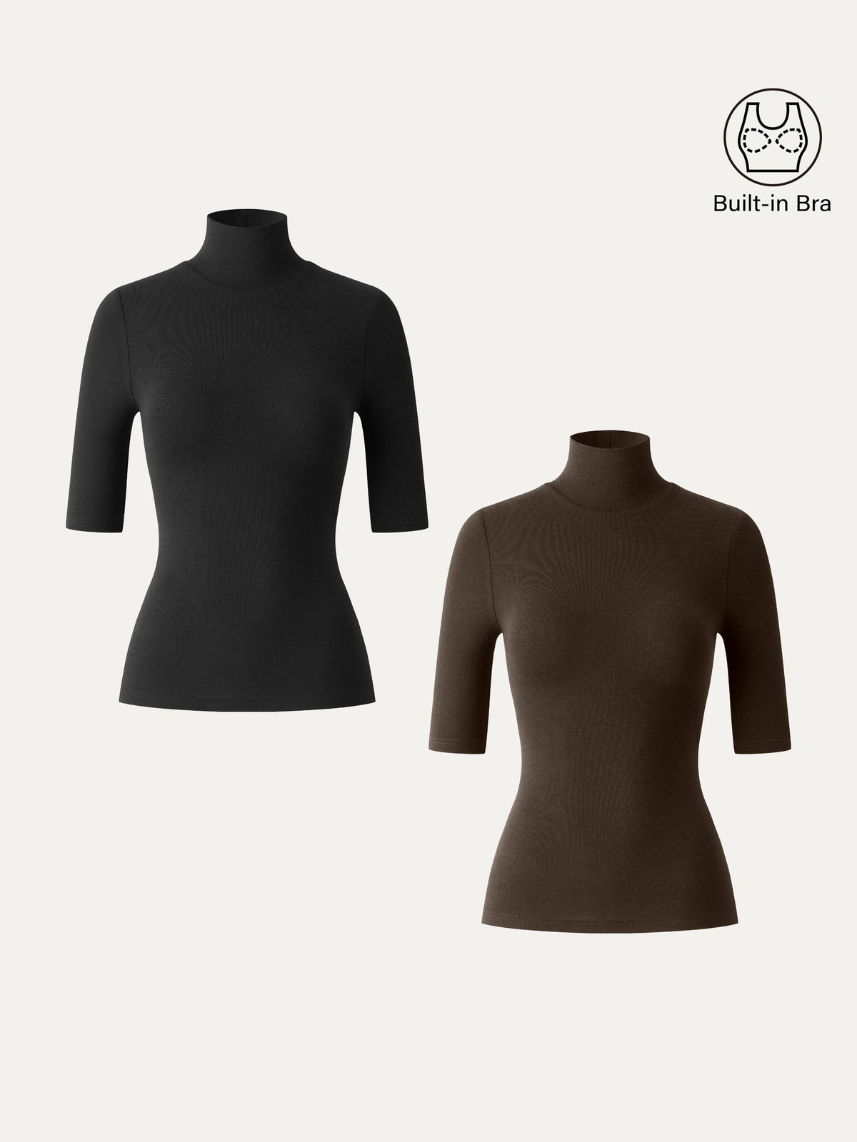 LiteWarm Essential Turtleneck Elbow Length Sleeve Built-In Bra Top 3.0