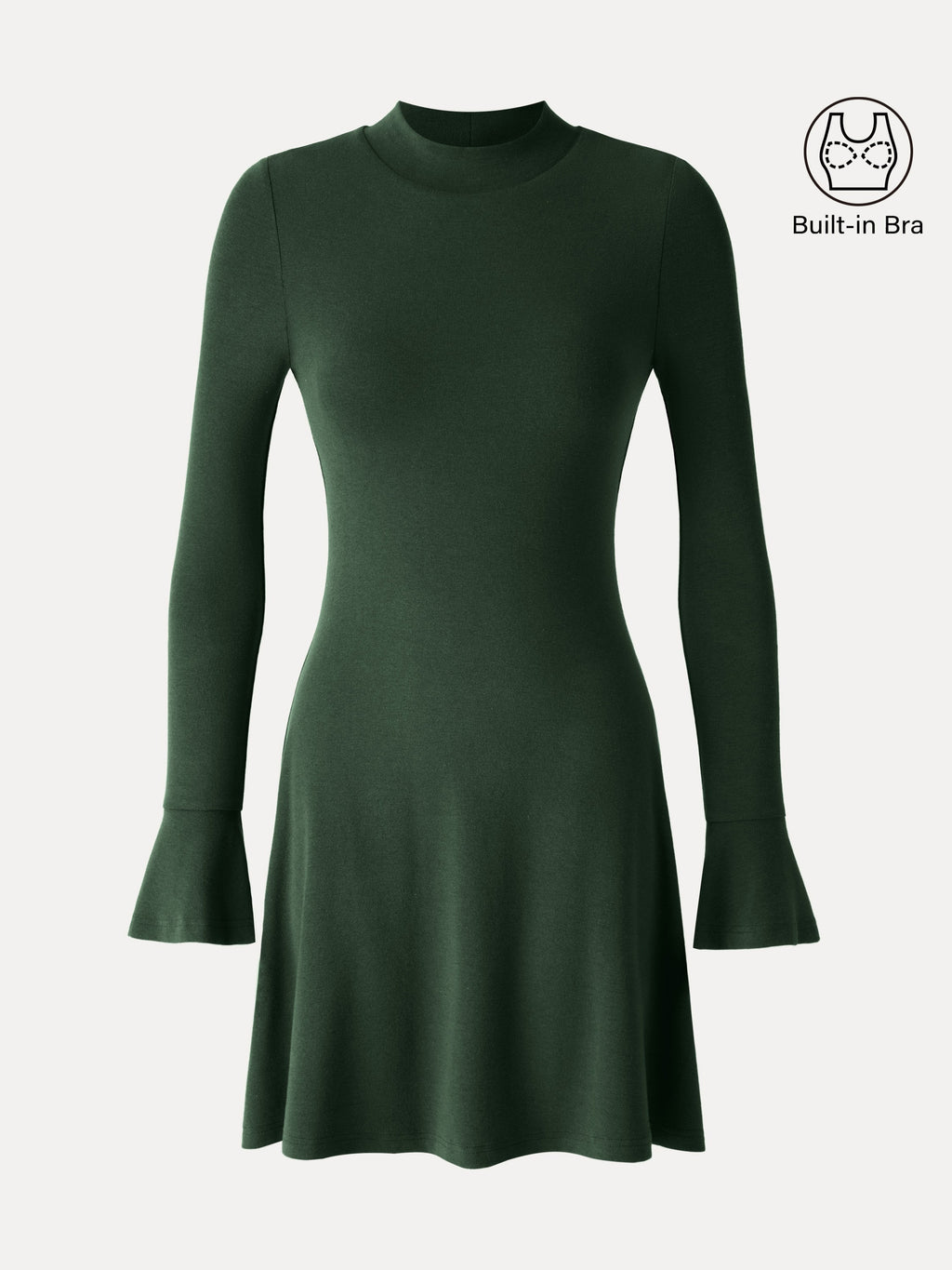 LiteWarm Mock Neck Flared Long Sleeve A-Line Mini Built-In Bra Dress 3.0
