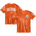 Miami Dolphins Girls Youth Wordmark Sequin V-Neck Top - Orange