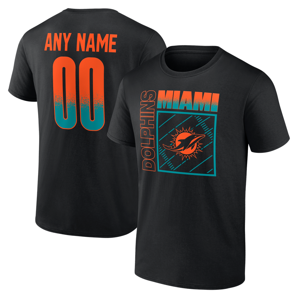 Miami Dolphins Big & Tall Home Field Pop Personalized Name & Number T-Shirt - Black