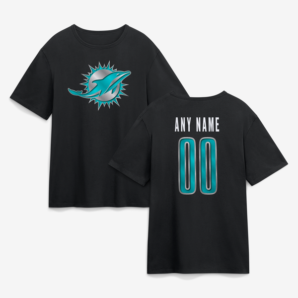 Miami Dolphins Forged Mascot Personalized Name & Number T-Shirt - Black