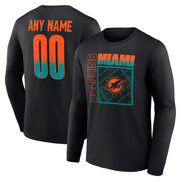 Miami Dolphins Home Field Pop Personalized Name & Number Long Sleeve T-Shirt - Black
