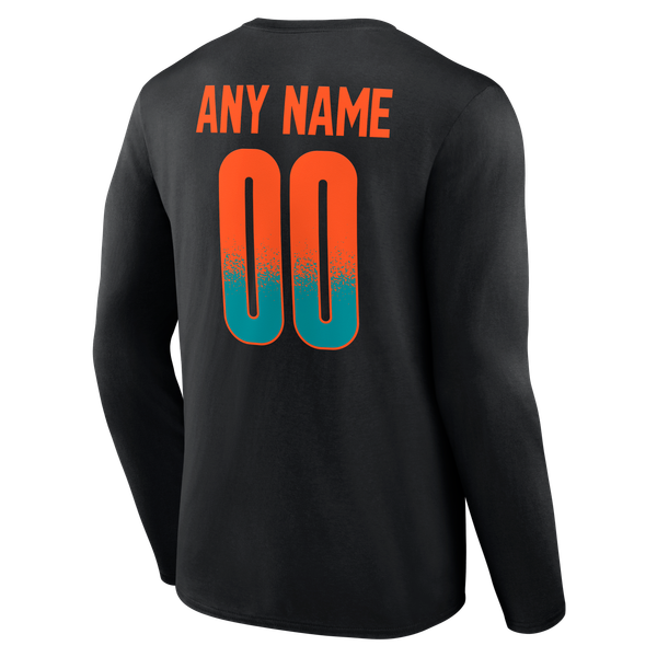 Miami Dolphins Home Field Pop Personalized Name & Number Long Sleeve T-Shirt - Black
